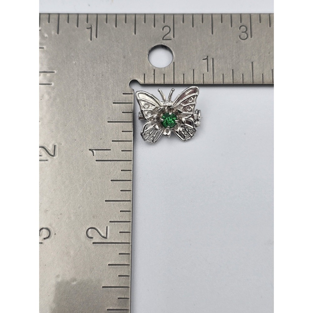 Vintage Barclay Silver Tone Green Rhinestone Butterfly‎ Brooch Pin Fashion - Picture 5 of 6